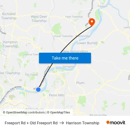 Freeport Rd + Old Freeport Rd to Harrison Township map