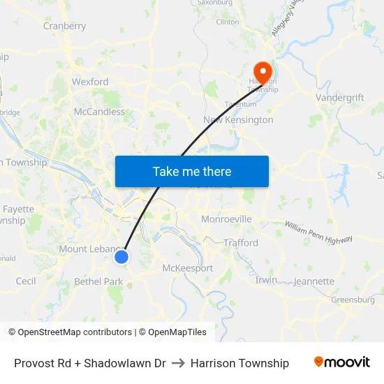 Provost Rd + Shadowlawn Dr to Harrison Township map