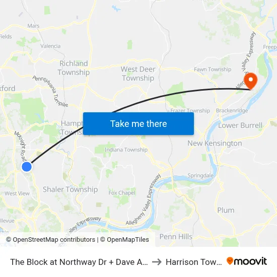 The Block at Northway Dr + Dave And Busters to Harrison Township map