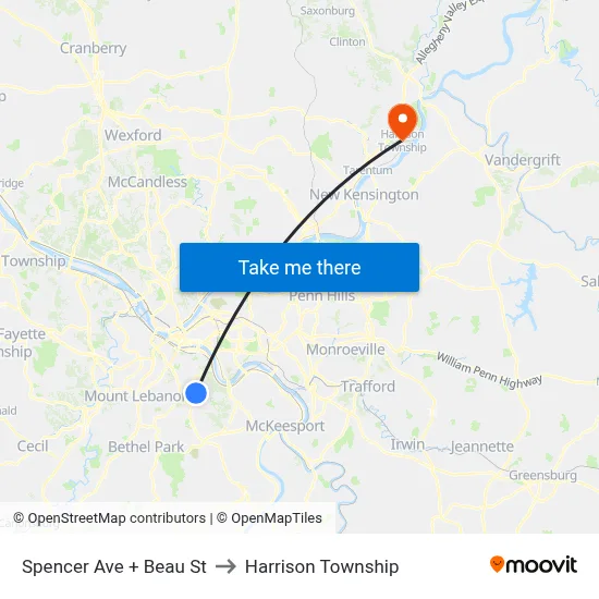 Spencer Ave + Beau St to Harrison Township map