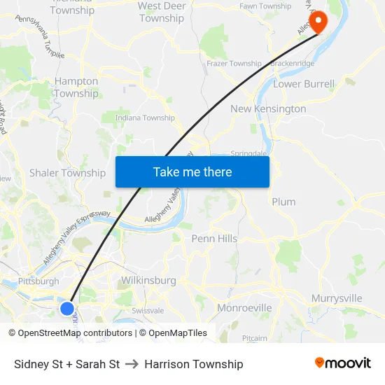 Sidney St + Sarah St to Harrison Township map