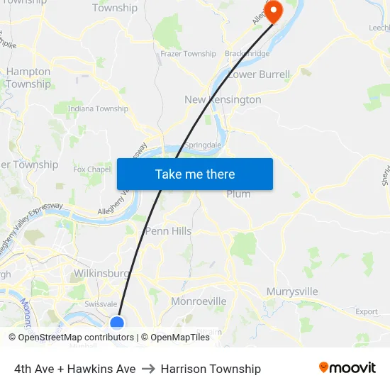 4th Ave + Hawkins Ave to Harrison Township map