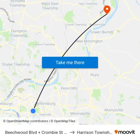 Beechwood Blvd + Crombie St FS to Harrison Township map
