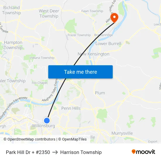 Park Hill Dr + #2350 to Harrison Township map