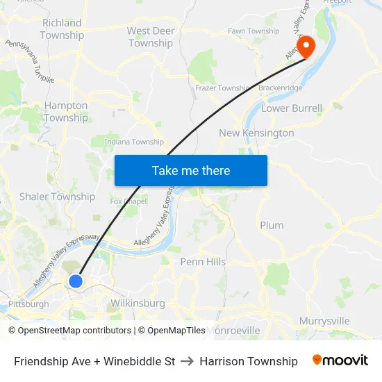 Friendship Ave + Winebiddle St to Harrison Township map