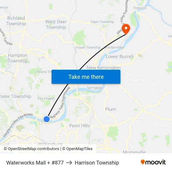 Waterworks Mall + #877 to Harrison Township map