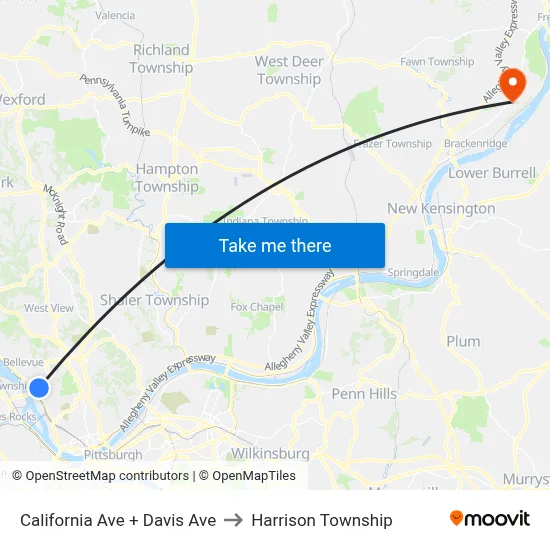 California Ave + Davis Ave to Harrison Township map