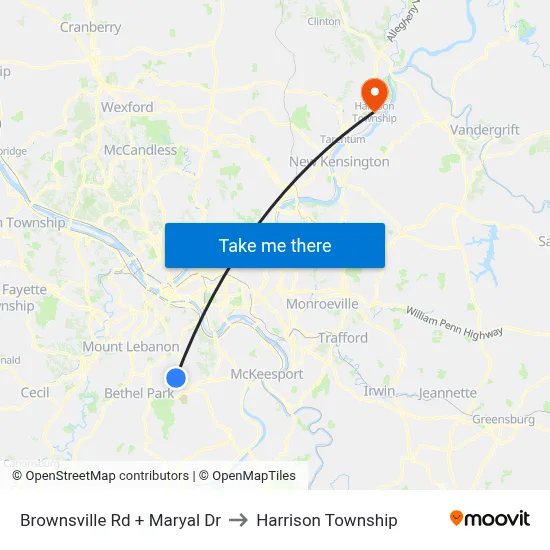 Brownsville Rd + Maryal Dr to Harrison Township map