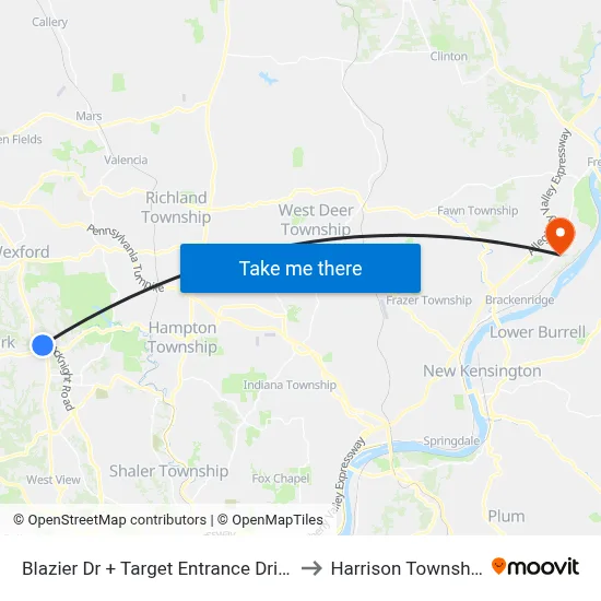 Blazier Dr + Target Entrance Drive to Harrison Township map