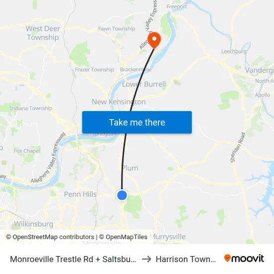 Monroeville Trestle Rd + Saltsburg Rd to Harrison Township map