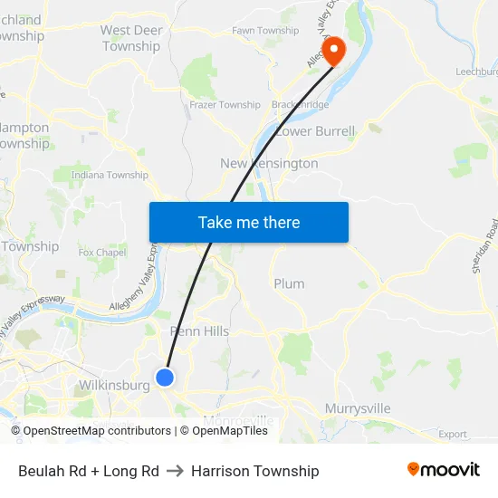 Beulah Rd + Long Rd to Harrison Township map