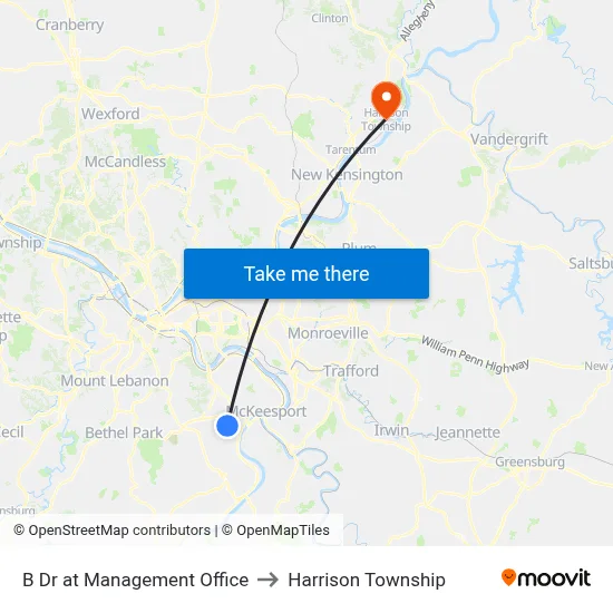 B Dr at Management Office to Harrison Township map