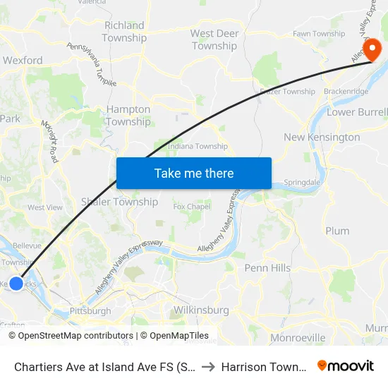 Chartiers Ave at Island Ave FS (Steps) to Harrison Township map