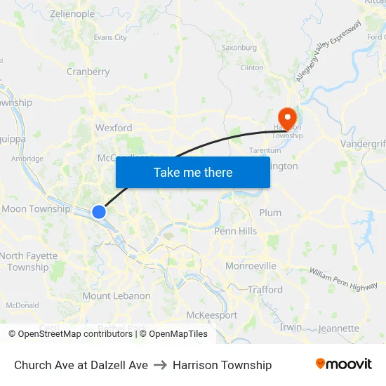 Church Ave at Dalzell Ave to Harrison Township map