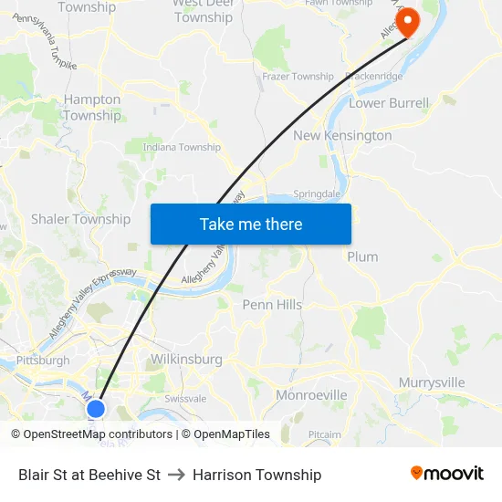 Blair St at Beehive St to Harrison Township map