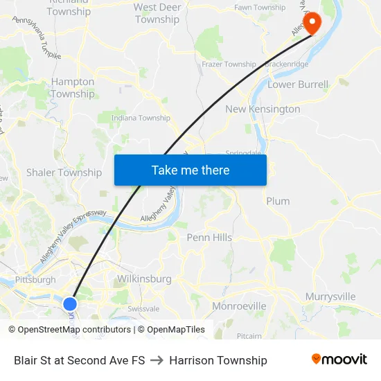 Blair St at Second Ave FS to Harrison Township map
