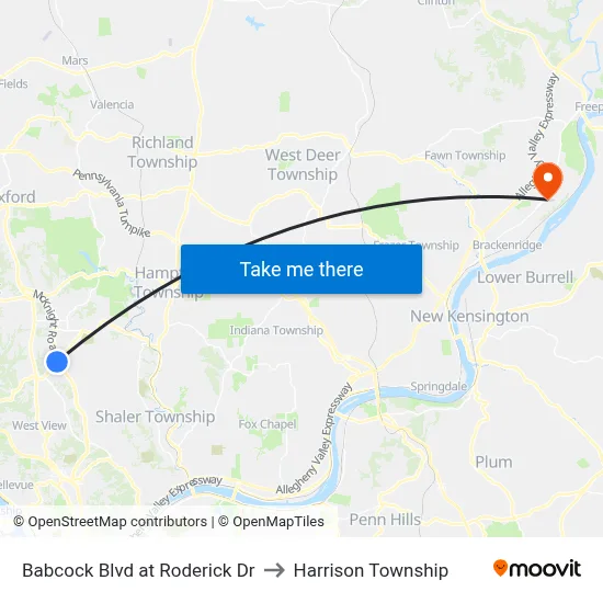 Babcock Blvd at Roderick Dr to Harrison Township map