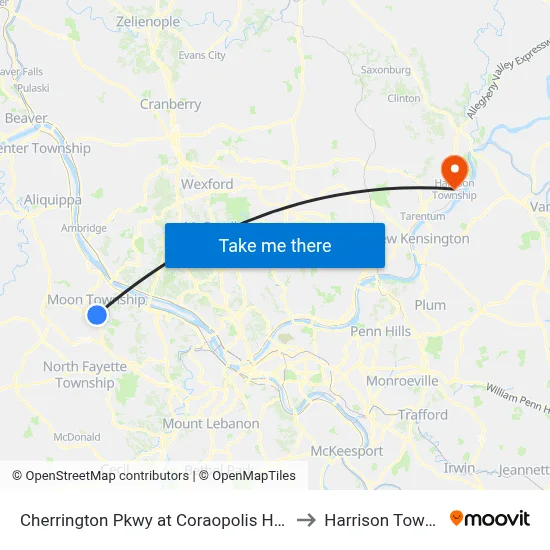 Cherrington Pkwy at Coraopolis Heights Rd to Harrison Township map