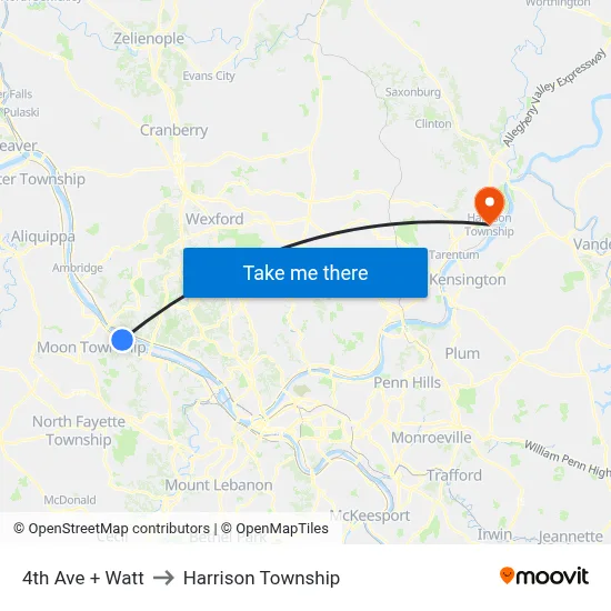 4th Ave + Watt to Harrison Township map