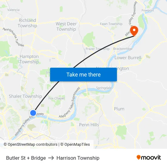 Butler St + Bridge to Harrison Township map