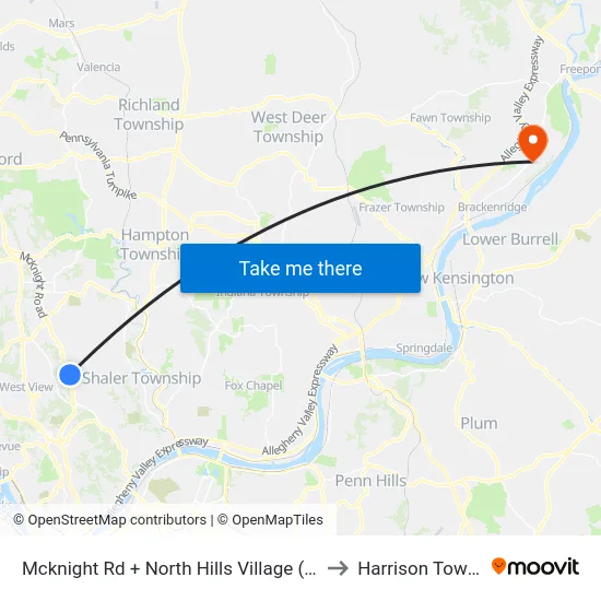 Mcknight Rd + North Hills Village (North Ent) to Harrison Township map