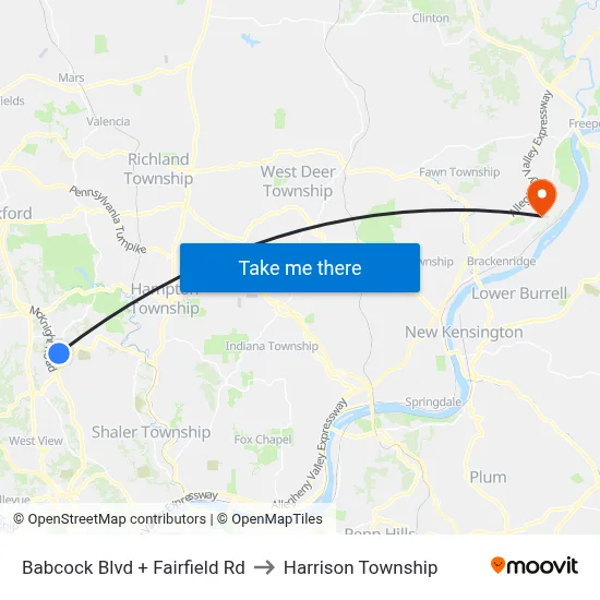 Babcock Blvd + Fairfield Rd to Harrison Township map