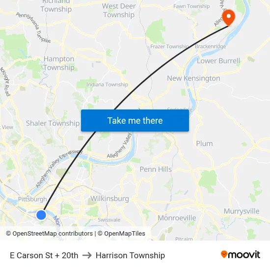 E Carson St + 20th to Harrison Township map