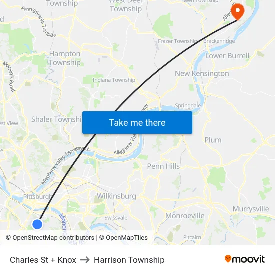 Charles St + Knox to Harrison Township map