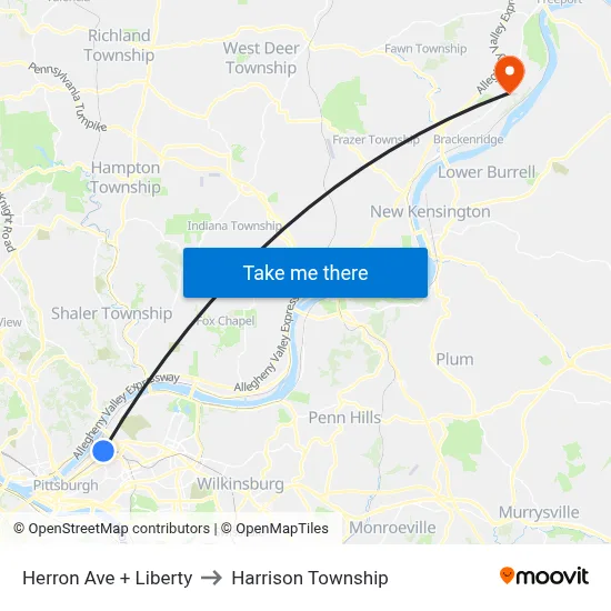 Herron Ave + Liberty to Harrison Township map