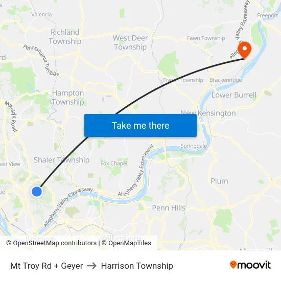 Mt Troy Rd + Geyer to Harrison Township map