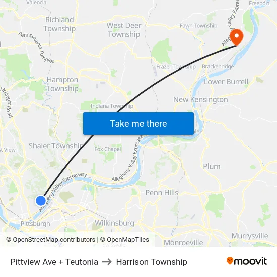 Pittview Ave + Teutonia to Harrison Township map