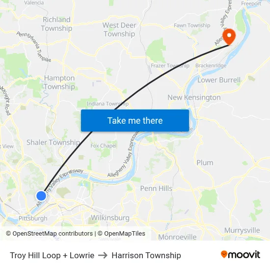 Troy Hill Loop + Lowrie to Harrison Township map