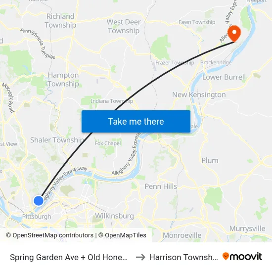 Spring Garden Ave + Old Honesty to Harrison Township map