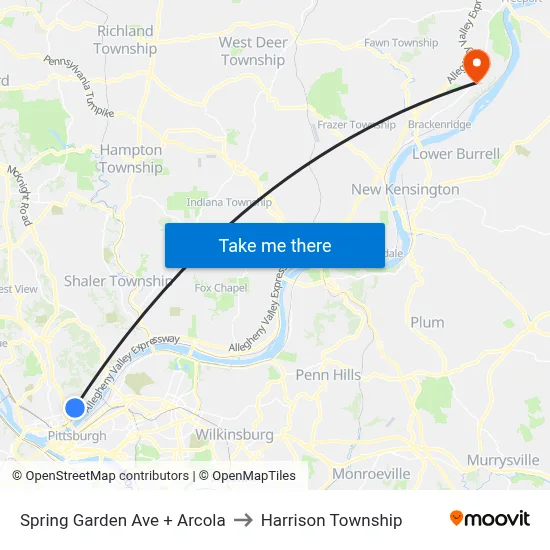 Spring Garden Ave + Arcola to Harrison Township map