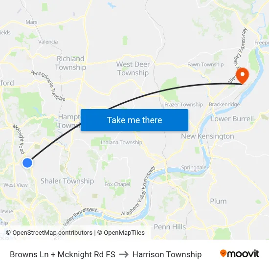 Browns Ln + Mcknight Rd FS to Harrison Township map