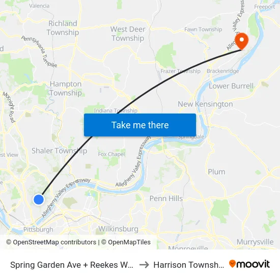 Spring Garden Ave + Reekes Way to Harrison Township map