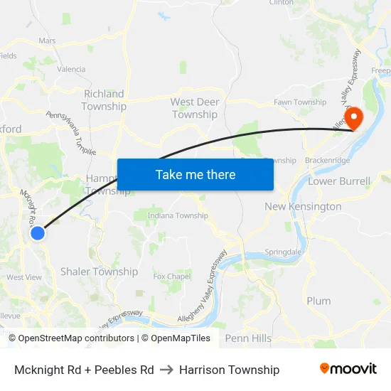 Mcknight Rd + Peebles Rd to Harrison Township map