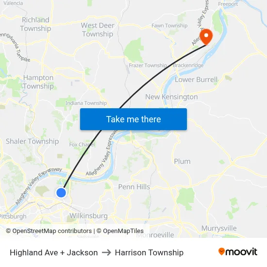 Highland Ave + Jackson to Harrison Township map