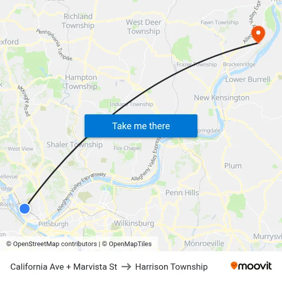 California Ave + Marvista St to Harrison Township map