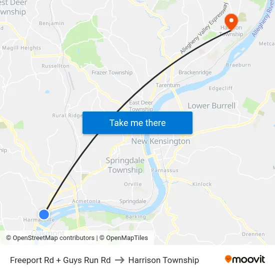 Freeport Rd + Guys Run Rd to Harrison Township map