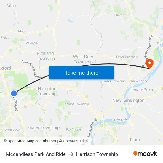 Mccandless Park And Ride to Harrison Township map