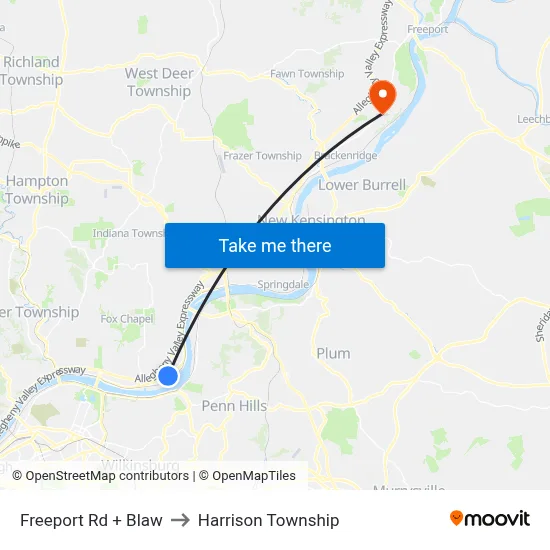 Freeport Rd + Blaw to Harrison Township map