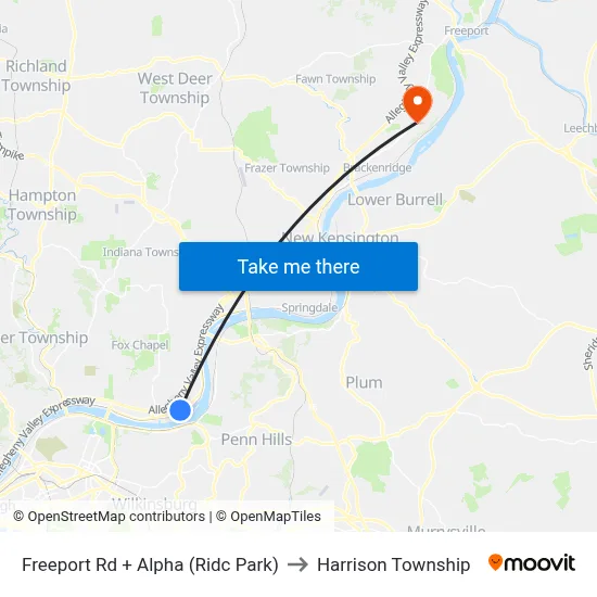 Freeport Rd + Alpha (Ridc Park) to Harrison Township map