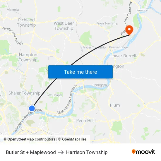 Butler St + Maplewood to Harrison Township map