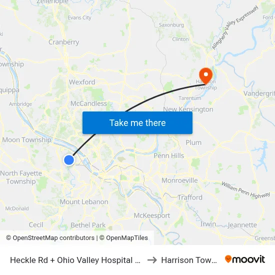 Heckle Rd + Ohio Valley Hospital Entrance to Harrison Township map