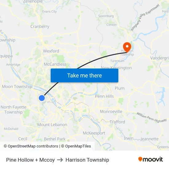 Pine Hollow + Mccoy to Harrison Township map