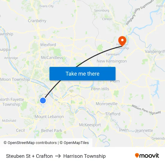 Steuben St + Crafton to Harrison Township map