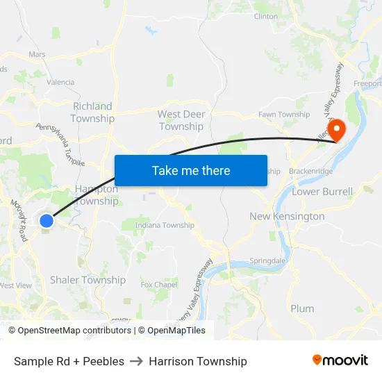 Sample Rd + Peebles to Harrison Township map