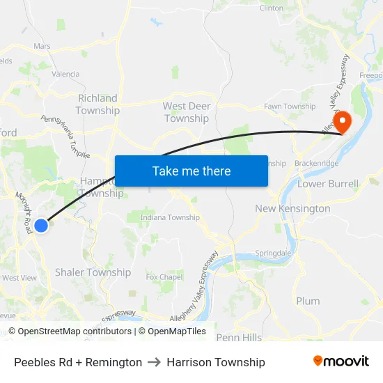 Peebles Rd + Remington to Harrison Township map