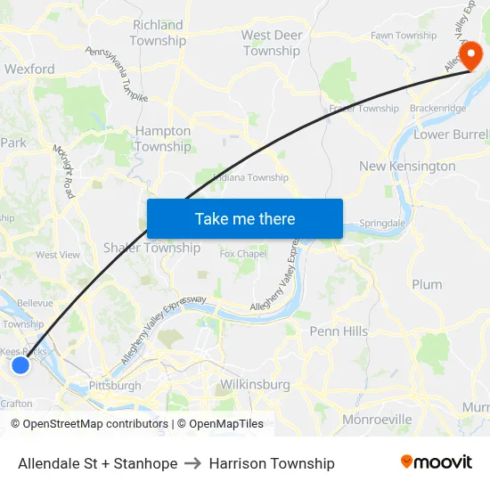 Allendale St + Stanhope to Harrison Township map